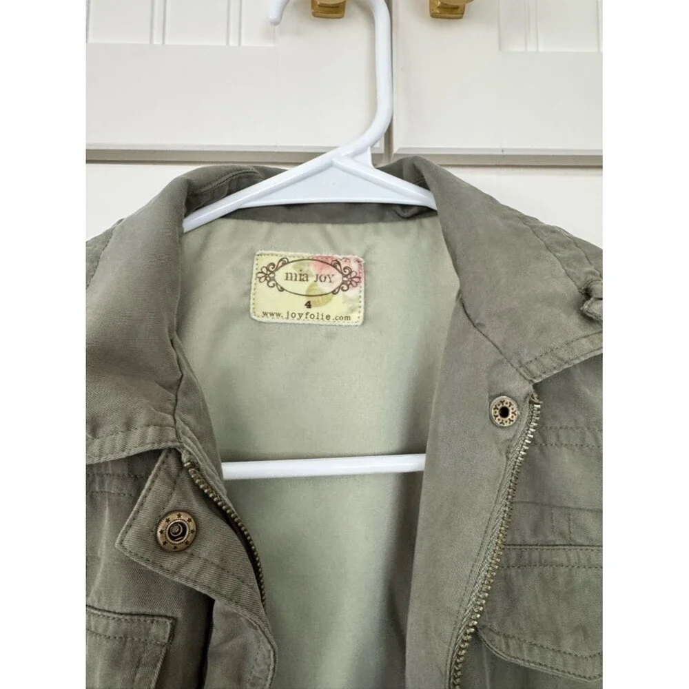 Kids Mia Joy Olive Green Drawstring Utility Jacket - Size 4T
